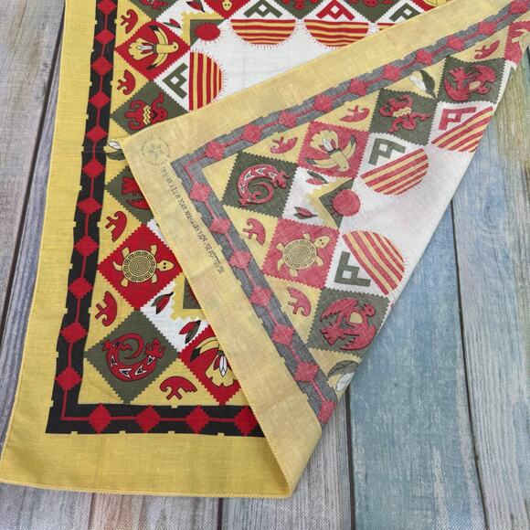 Vintage Bandana 1990s Southwestern Aztec Yellow Red Green White Retro Funky USA - Picture 3 of 7